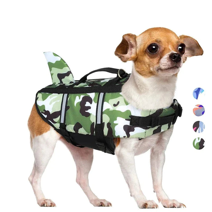 High Buoyancy Dog Life Jacket Shark Camo Pet Safety Vest With Rescue Handle And Leash Ring