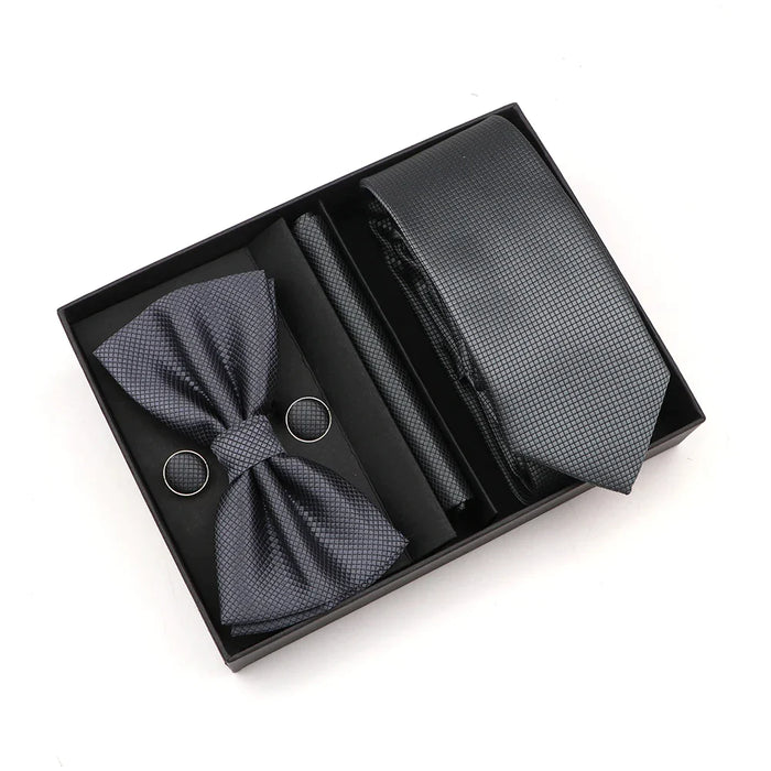 Premium Striped Tie Set Box Necktie Bowtie Handkerchief Cufflinks For Weddings And Suits