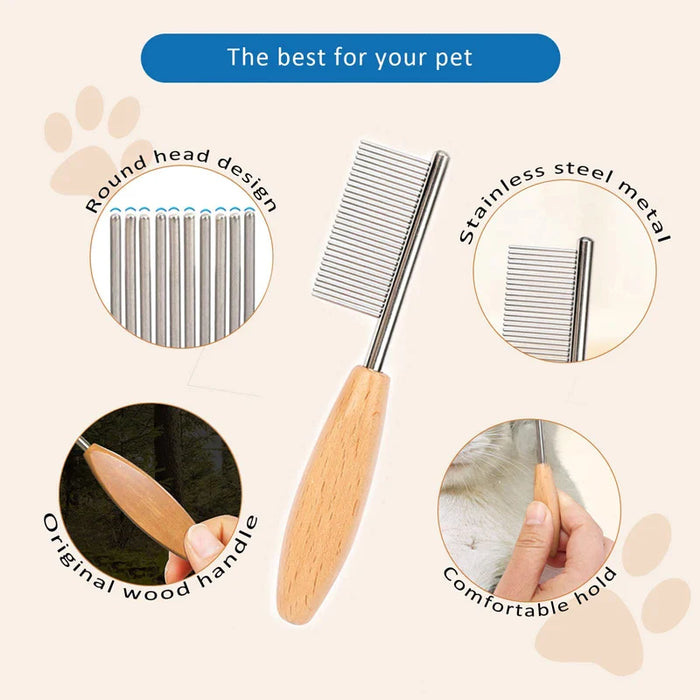 Portable Cat Dog Comb With Wood Handle