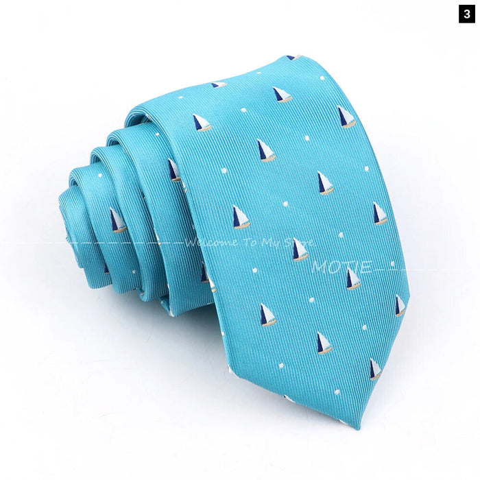 Blue Sailboat Necktie For Men Weddings Parties And Daily Wear