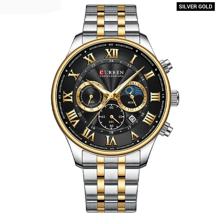 Stainless Steel Men Sports Chronograph Wristwatches With Auto Date