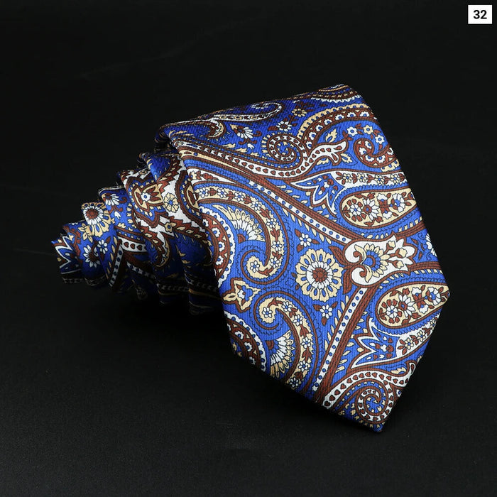 Mens Silk Tie 7.5Cm Blue Paisley Floral For Weddings And Work