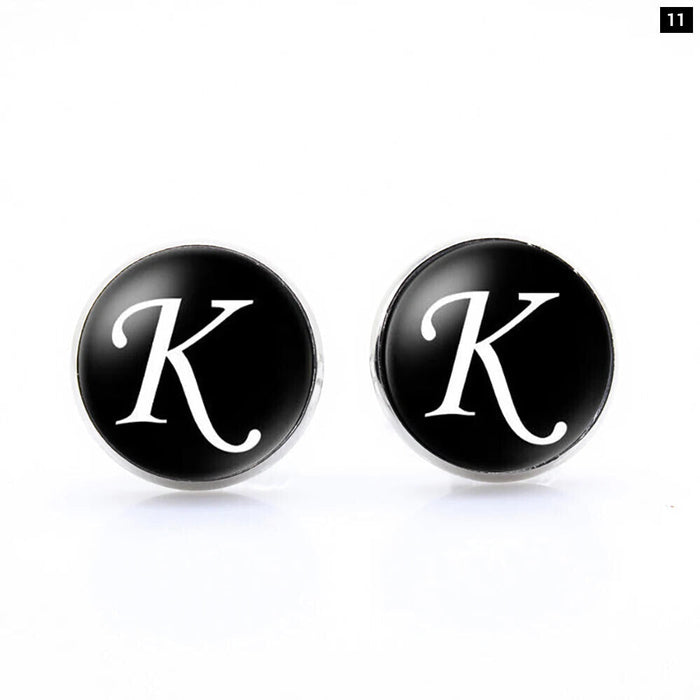 Classic Black Cufflinks For Groom Business 26 Letters Initials Gift