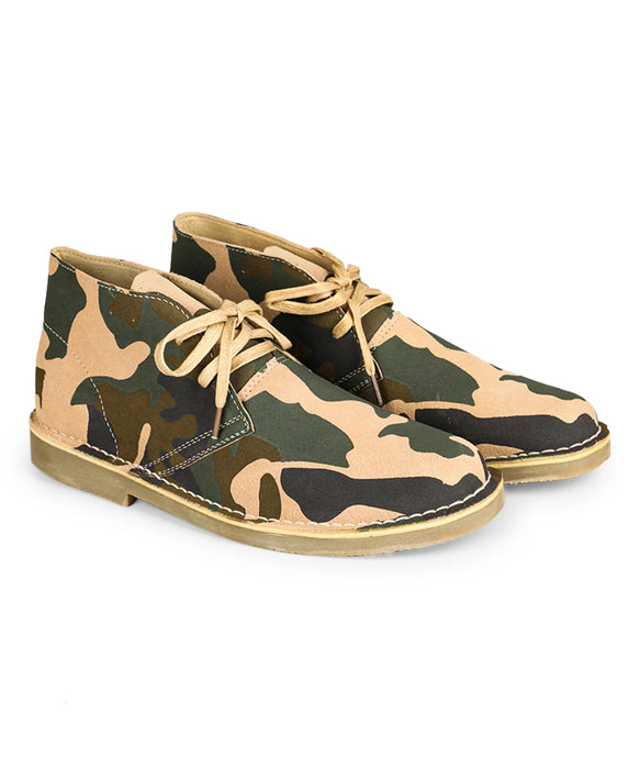 Camouflage Cow Suede Leather Men Desert Boots With Pigskin