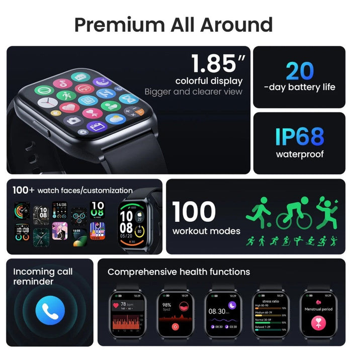 1.85inch Large Display Heart Rate Monitoring 100 Workout Modes Smart Watch for Men