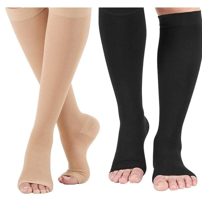 2 Pcs Calf Compression Knee High Open Toe Stockings For Pregnancy, Varicose Veins