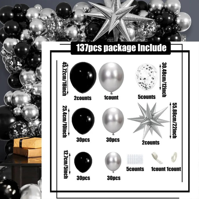 137Pcs Black And Silver Balloon Wreath Arch Set For Birthday Wedding Graduation Anniversary Graduation Party Decoration