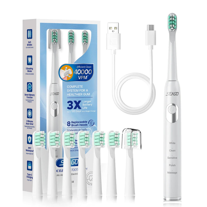 Kids Electric Toothbrush 8 Replacement Heads 5 Modes Smart Timer Waterproof