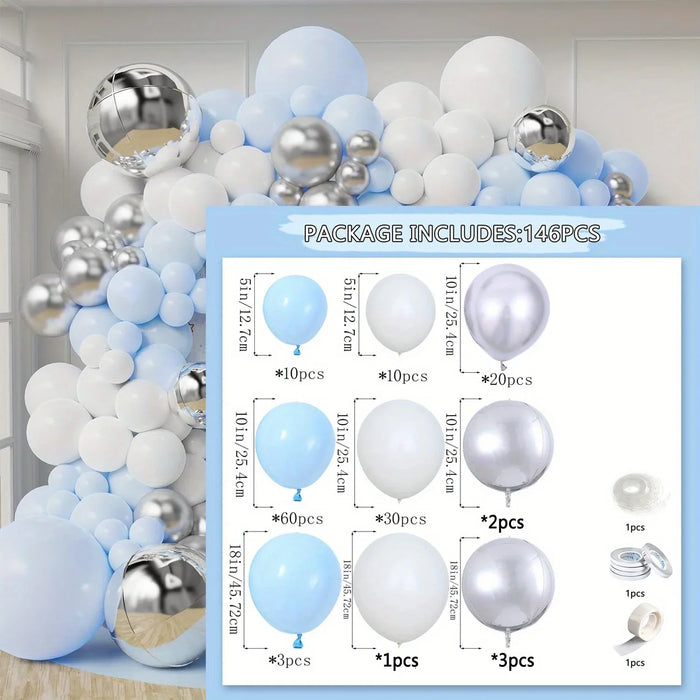 142Pcs Blue White Silver Balloon Arch Set Suitable For Twinkle Twinkle Little Star Party Birthday Party Wedding Decoration