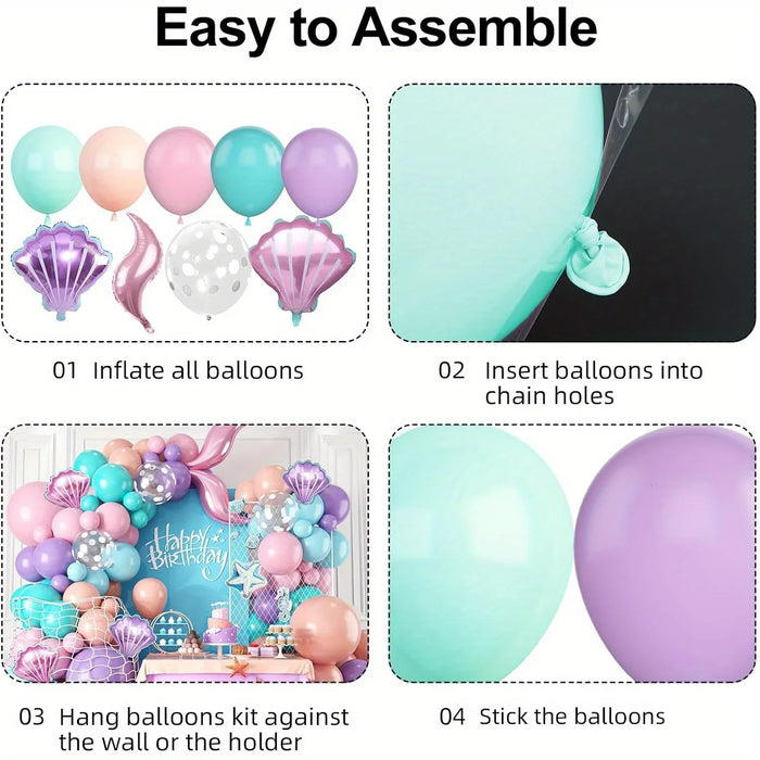 127Pcs Mermaid Balloon Arch Set Pink Purple Orange Blue Dot Balloon Ocean Theme Mermaid Princess Birthday Party Decoration