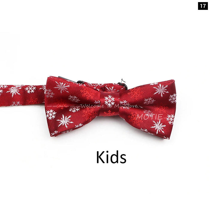 Christmas Bowtie Set Red Snowflake Pattern Parent-Child Matching Polyester Festive Accessory