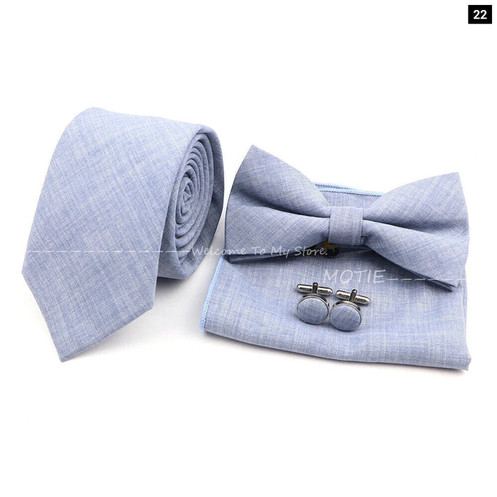 27 Colour Tie Set Classic Cotton Pocket Square Cufflink And Bowtie For Mens Wedding Party Accessories