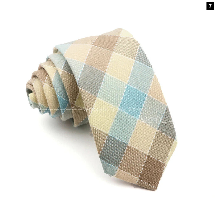 Classic Plaid Striped Cotton Necktie Blue Pink For Business And Weddings