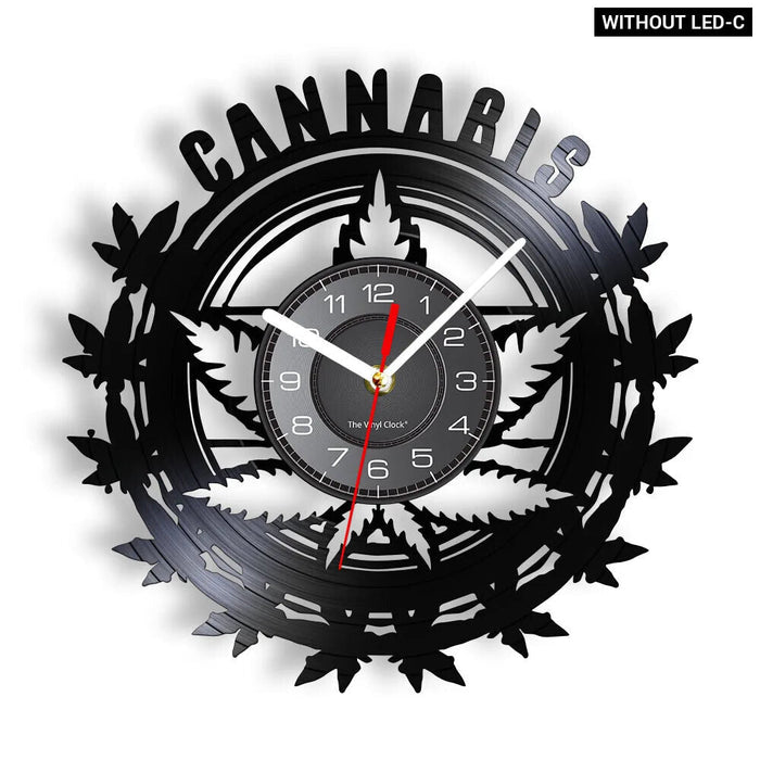 Retro Weed Leaf Vinyl Record Wall Clock