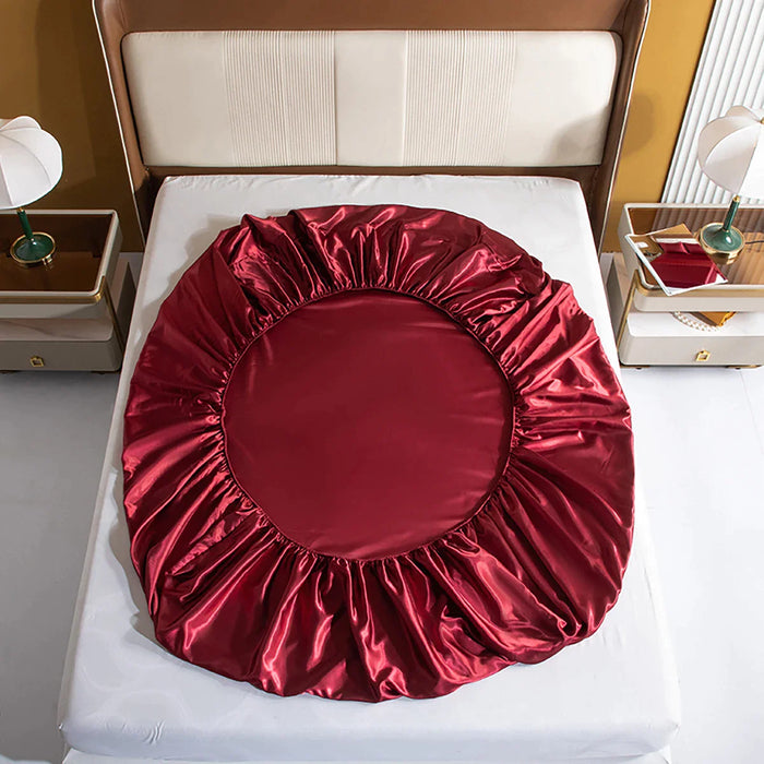 Silky Red Rayon Fitted Sheet Smooth Elastic High End Bedding