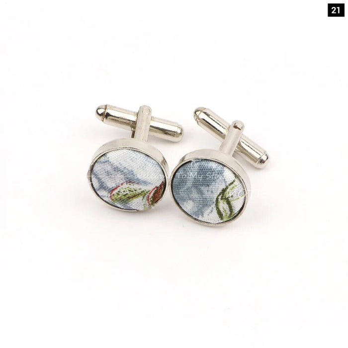 Floral Pattern Cufflinks Mens Classic White Metal Accessory