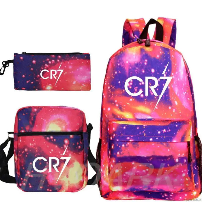 Unisex Football Ronaldo Cr7 3Pcs/Set Laptop School Bag For Kids