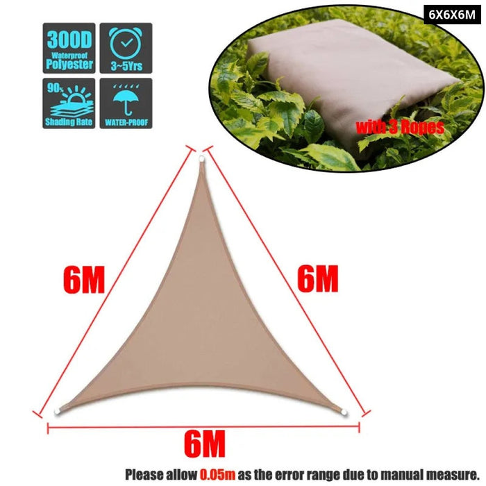 Khaki Regular Triangle Shade Sail Waterproof Polyester Awning Outdoor Sun Shelter Garden Camping 185Gsm