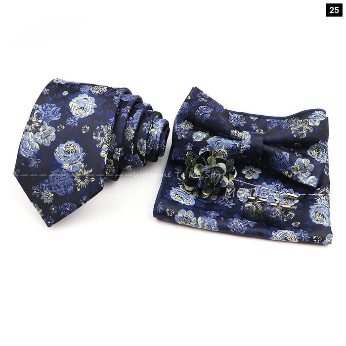 Graceful Floral Tie Set Purple Blue Pocket Square