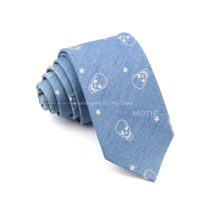 Floral Skull Anchor Denim Tie For Weddings Parties And Daily Wear