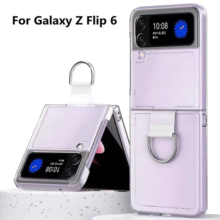 For Samsung Galaxy Z Flip 6/5/4 Slim Thin Folding Shockproof Transparent Protective Finger Ring Phone Case