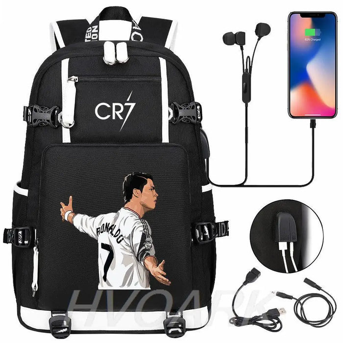 Unisex Cr7 School Bag For Kids Usb Charging Orthopedic Black