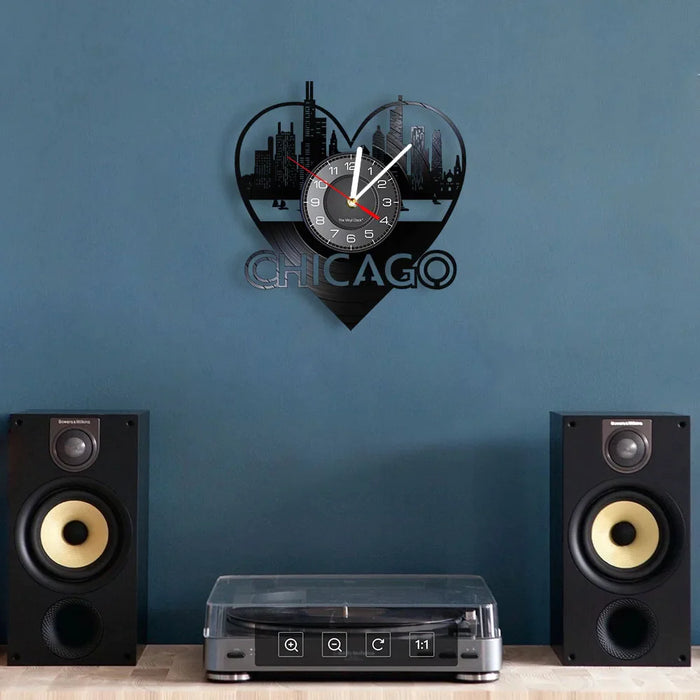 Chicago Skyline Vinyl Record Wall Clock