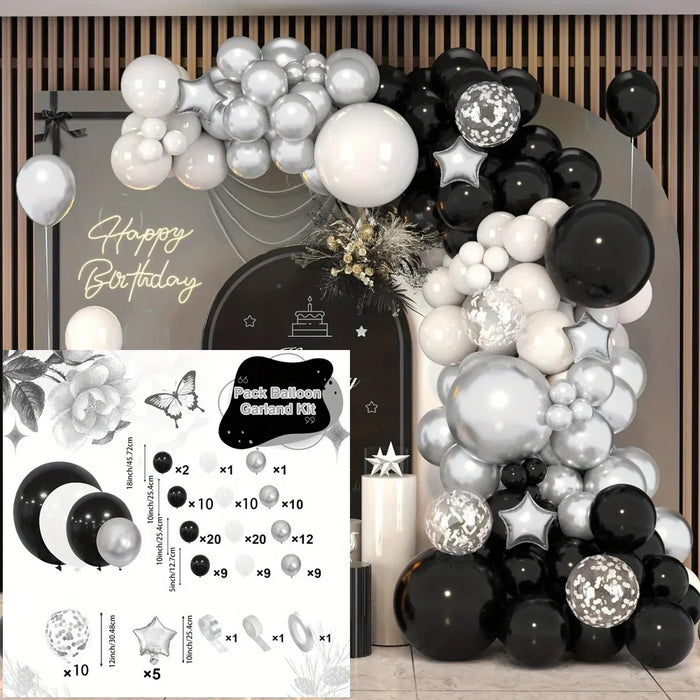 131Pcs Black Silver White Balloon Set Used For Birthday Engagement Anniversary Graduation Ceremony Single Party Decoratio
