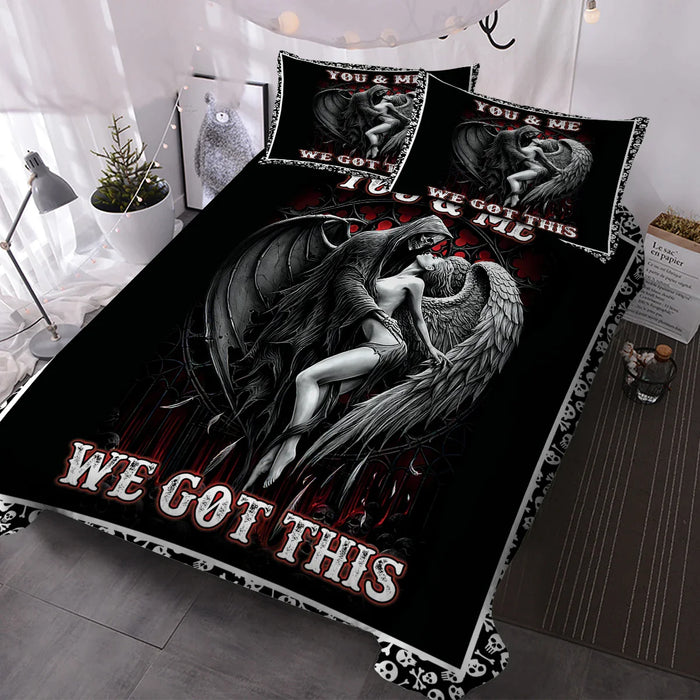 3 Piece Skull And Woman Bedding Set Duvet Cover And Pillow Shams