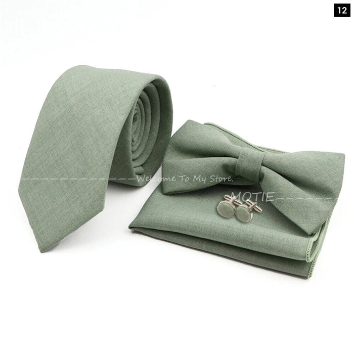 27 Colour Tie Set Classic Cotton Pocket Square Cufflink And Bowtie For Mens Wedding Party Accessories