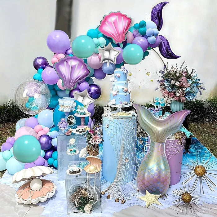 127Pcs Mermaid Balloon Garland Set - Matte Blue And Purple Suitable For Birthday Parties Summer Celebration Decoration