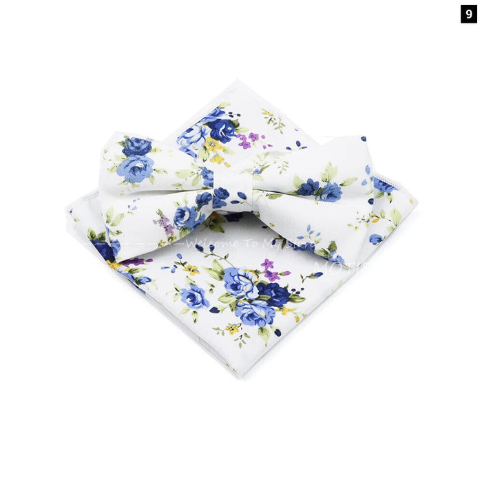 White Cotton Flower Bowtie Set For Weddings And Parties