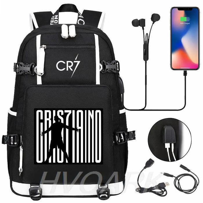 Unisex Cr7 School Bag For Kids Usb Charging Orthopedic Black