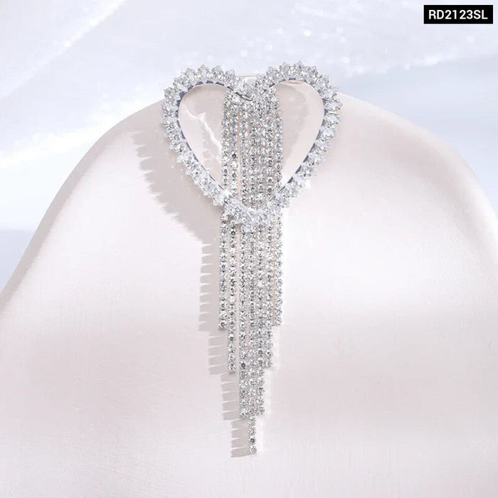 Rhinestone Tassel Brooch Korean Fashion Bow Tie Lapel Pin For Women