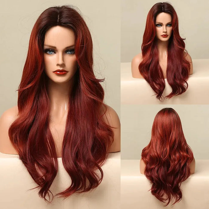 Long Wavy Pink Wig For Women Middle Part Cosplay Synthetic Hair Heat Resistant Natural Look