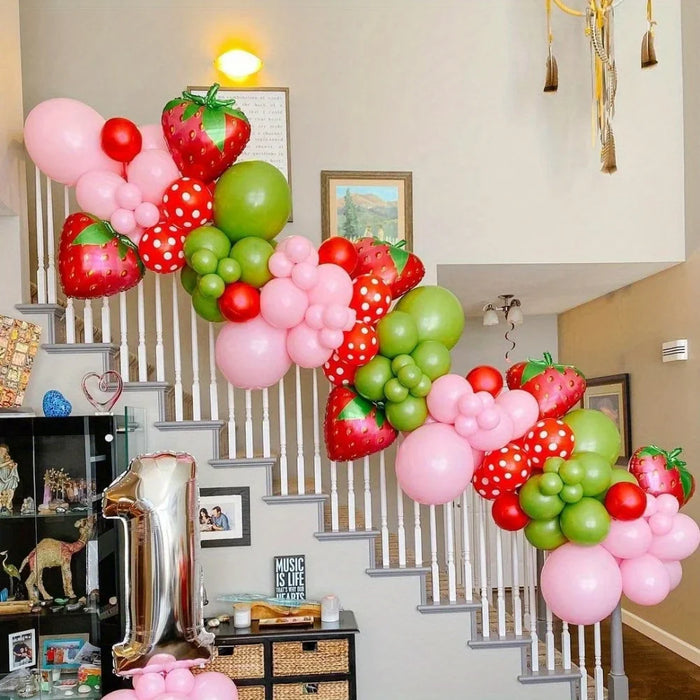 139Pcs Fruit Party Balloon Flower Ring Arch Set Strawberry Berry First Theme Shower Birthday Party Summer Party Decoration
