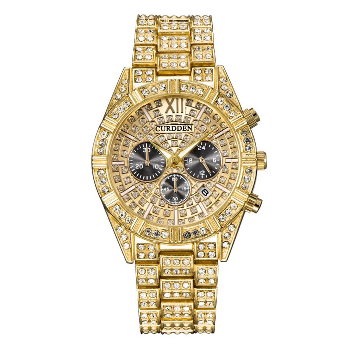 Mens & Womens Diamond Quartz Hip Hop Shiny Crystal Couple Wrist Watch 4Pcs Set With Bracelet