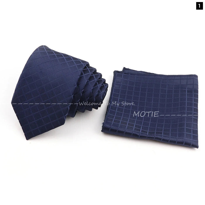 Blue Striped Tie Set For Weddings And Parties