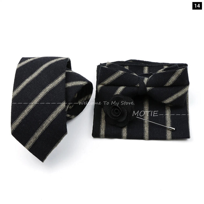 Classic Cotton Striped Necktie Set For Groom Business Or Wedding