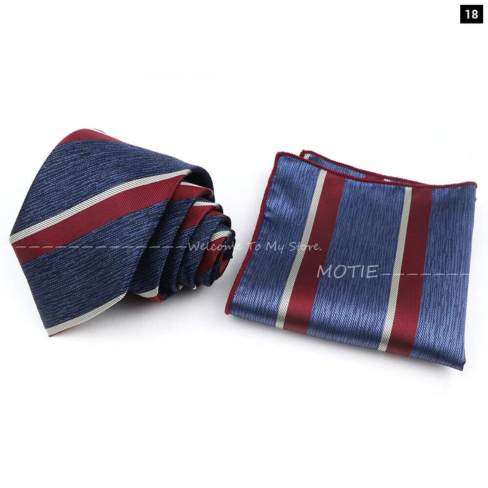 Grey Blue Striped Tie Set For Weddings And Daily Wear