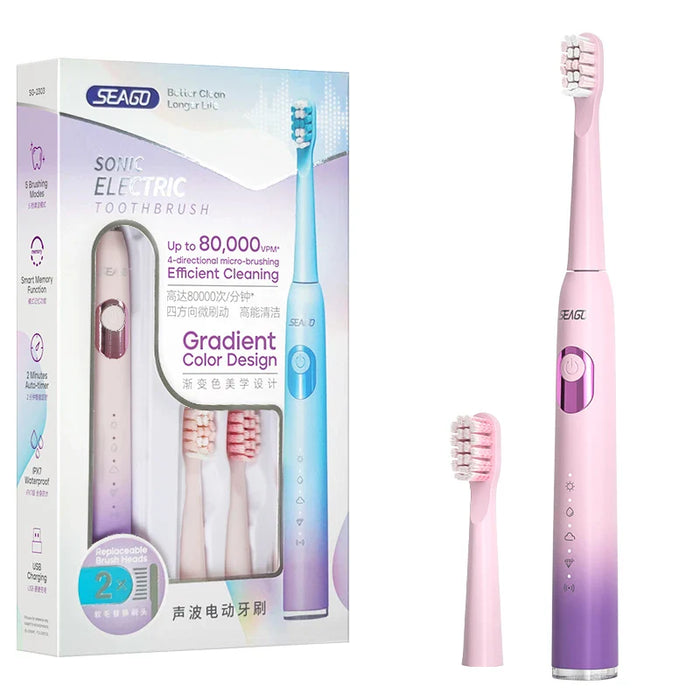 Colourful Electric Toothbrush 5 Modes 2 Heads