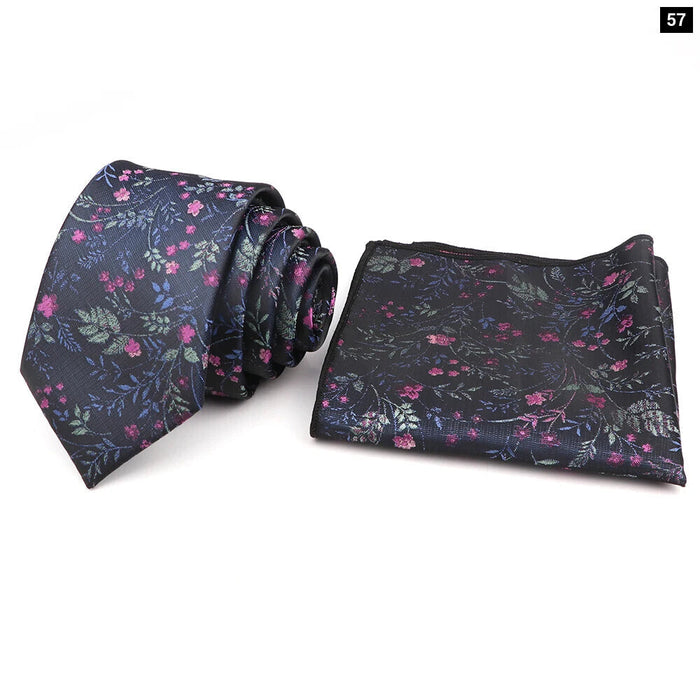 Green Floral Tie Set Classic Design Polyester For Weddings And Parties