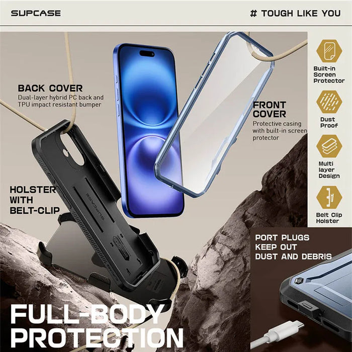 For Iphone 16 6.1" Ub Pro Full-Body Heavy Duty Rugged Phone Case With Built-In Screen Protector