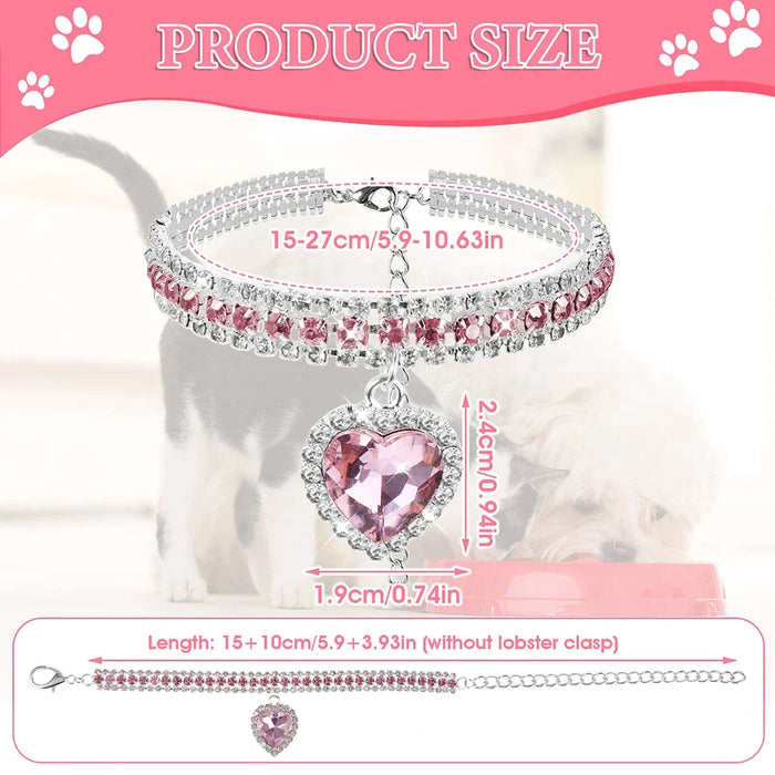 Diamond Dog Collar Shiny Crystal Rhinestone Necklace With Heart Pendant