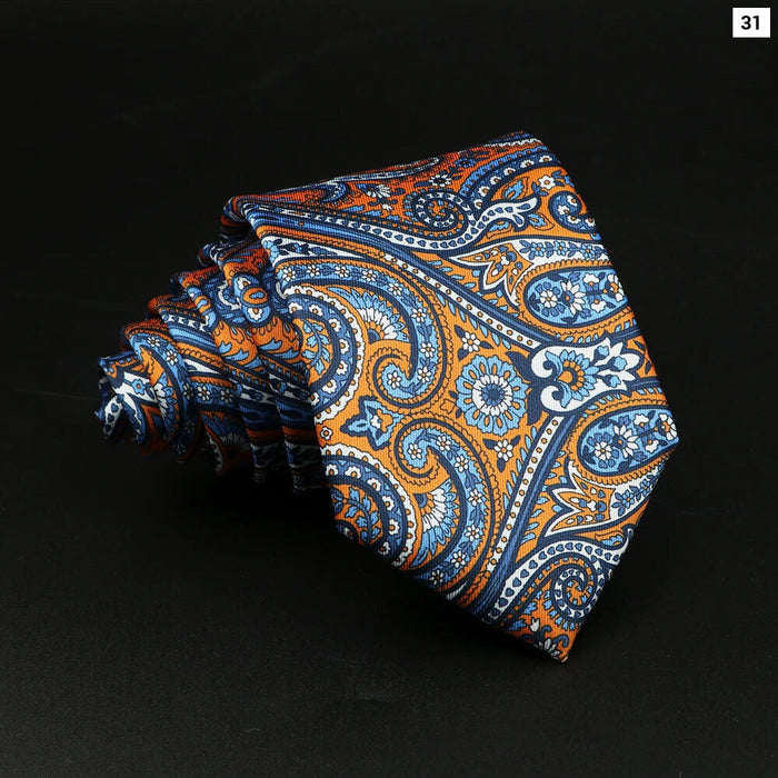 Mens Silk Tie 7.5Cm Blue Paisley Floral For Weddings And Work