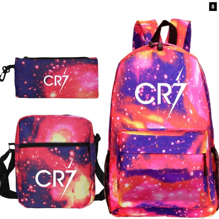 Unisex Football Ronaldo Cr7 3Pcs/Set Laptop School Bag For Kids