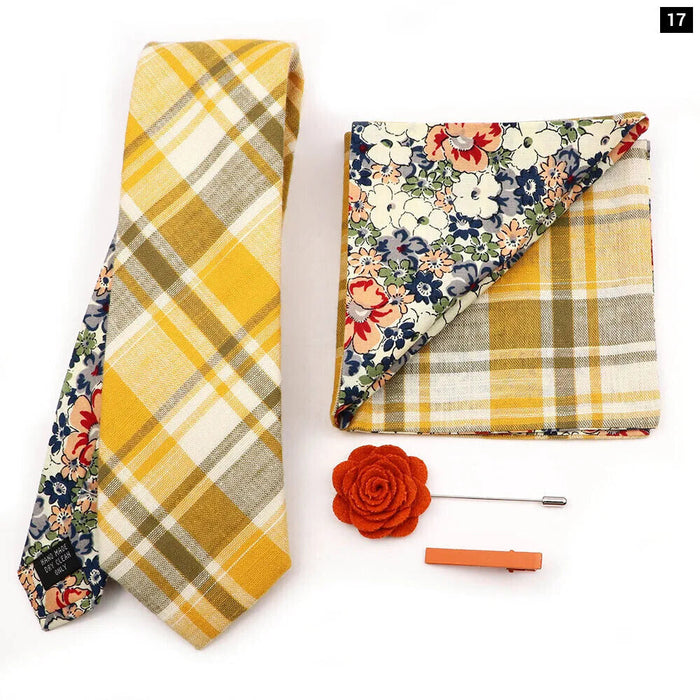 Floral Plaid Cotton Tie Set For Parties And Daily Wear