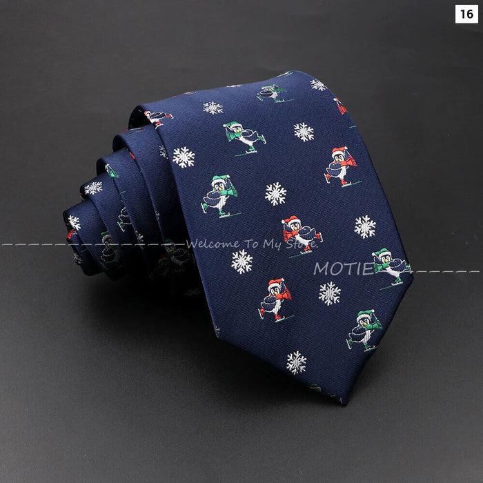 Christmas Tie Festive Snow Santa Claus Necktie For Men And Women