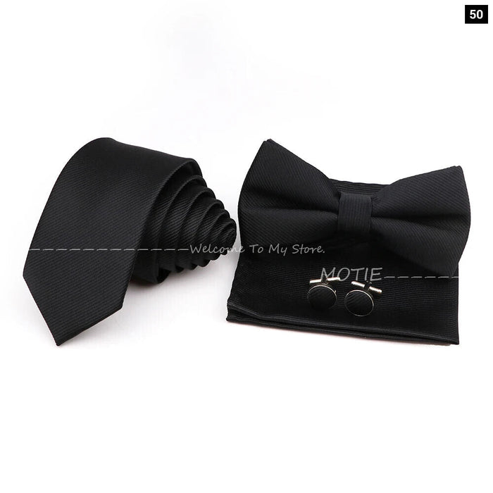 Tie Set Solid Colour Bowtie Handkerchief Brooch Cufflink For Business Weddings And Gifts