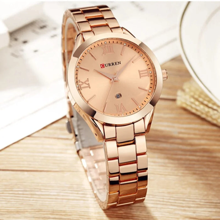 Stainless Steel Dress Women Watches Calendar Analog Quartz Female Clock